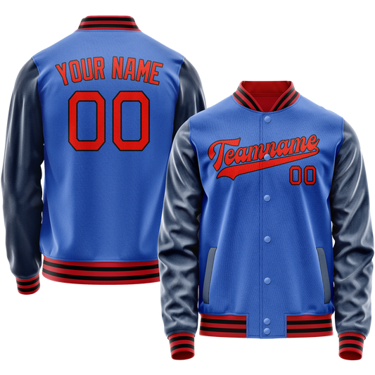 Custom Electric-Blue Navy Solid Color Varsity Letterman Jacket