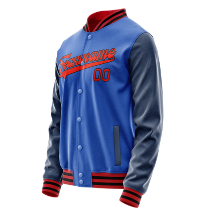 Custom Electric-Blue Navy Solid Color Varsity Letterman Jacket