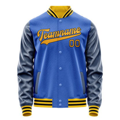 Custom Electric-Blue Navy Solid Color Varsity Letterman Jacket