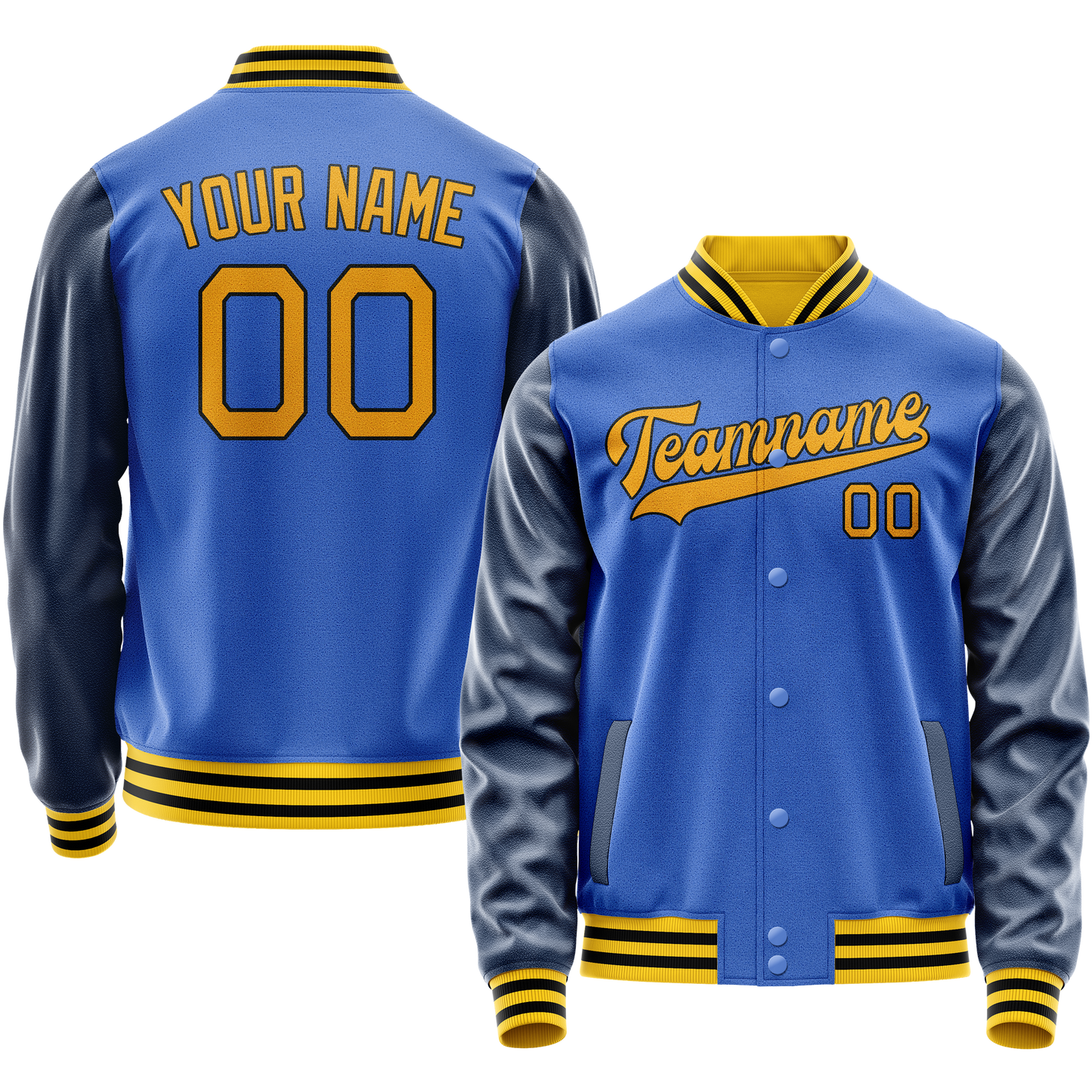 Custom Electric-Blue Navy Solid Color Varsity Letterman Jacket