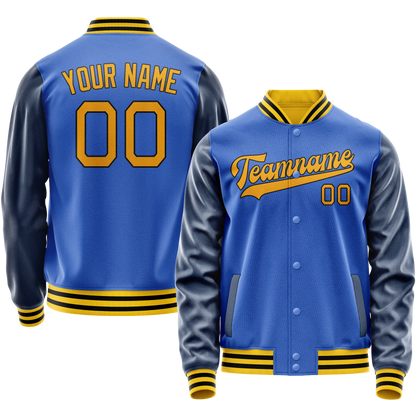 Custom Electric-Blue Navy Solid Color Varsity Letterman Jacket