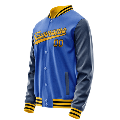 Custom Electric-Blue Navy Solid Color Varsity Letterman Jacket