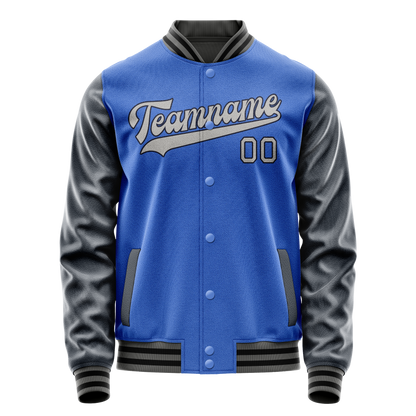 Custom Electric-Blue Navy Solid Color Varsity Letterman Jacket