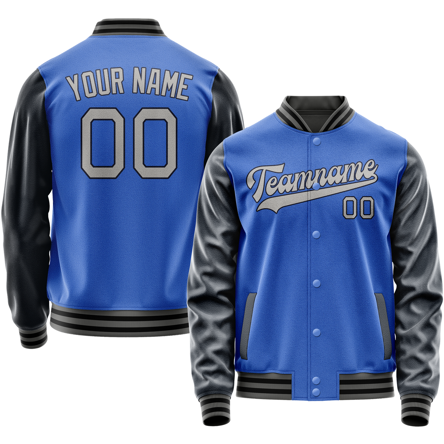 Custom Electric-Blue Navy Solid Color Varsity Letterman Jacket