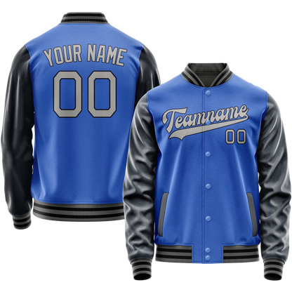 Custom Electric-Blue Navy Solid Color Varsity Letterman Jacket