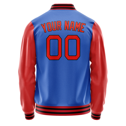 Custom Electric-Blue Orange Solid Color Varsity Letterman Jacket