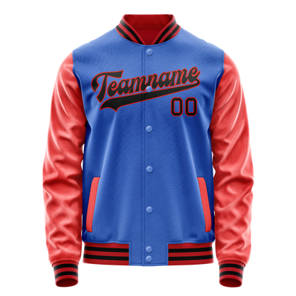 Custom Electric-Blue Orange Solid Color Varsity Letterman Jacket