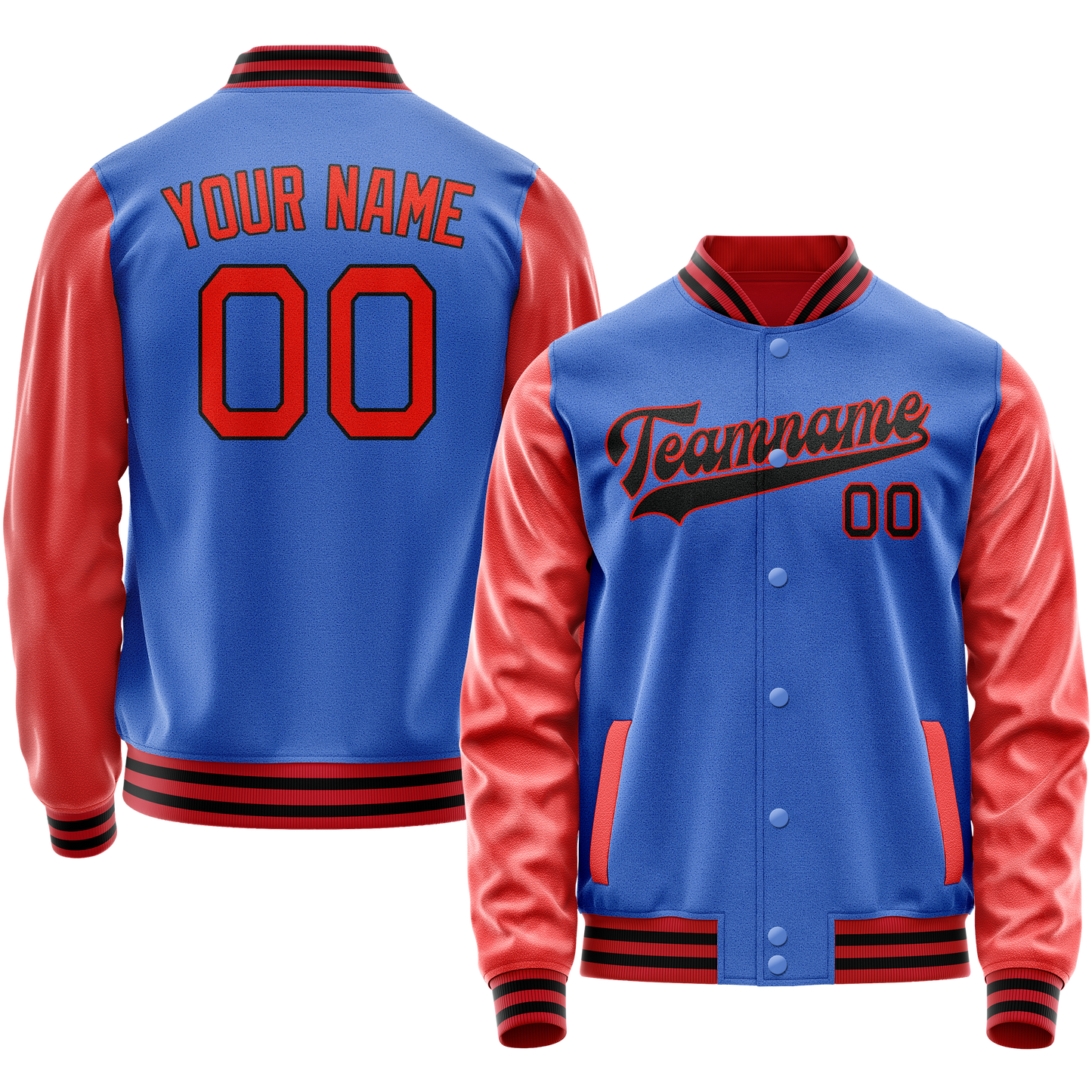 Custom Electric-Blue Orange Solid Color Varsity Letterman Jacket