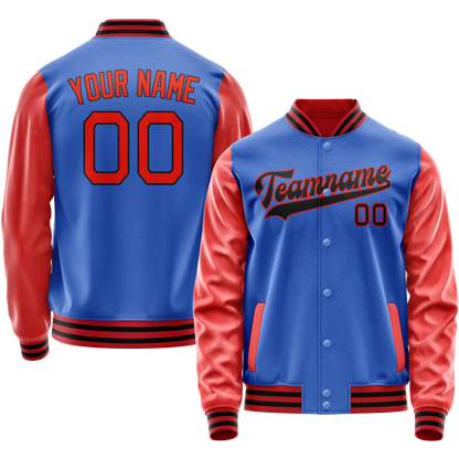 Custom Electric-Blue Orange Solid Color Varsity Letterman Jacket