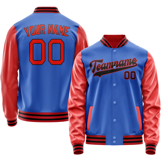 Custom Electric-Blue Orange Solid Color Varsity Letterman Jacket