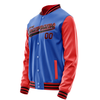 Custom Electric-Blue Orange Solid Color Varsity Letterman Jacket