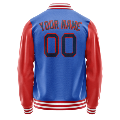 Custom Electric-Blue Orange Solid Color Varsity Letterman Jacket