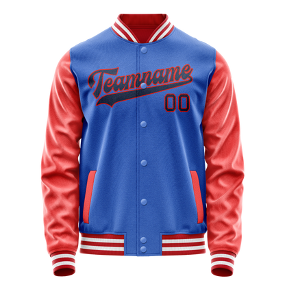 Custom Electric-Blue Orange Solid Color Varsity Letterman Jacket