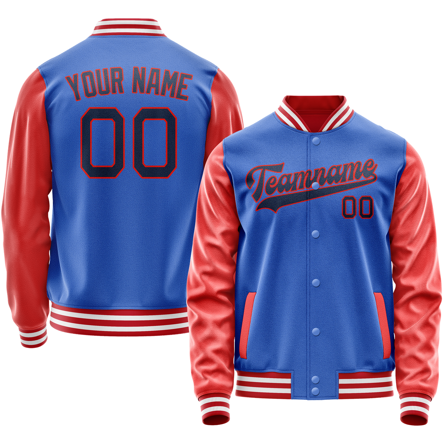 Custom Electric-Blue Orange Solid Color Varsity Letterman Jacket