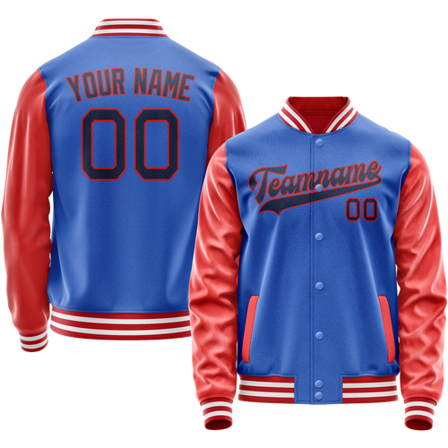 Custom Electric-Blue Orange Solid Color Varsity Letterman Jacket