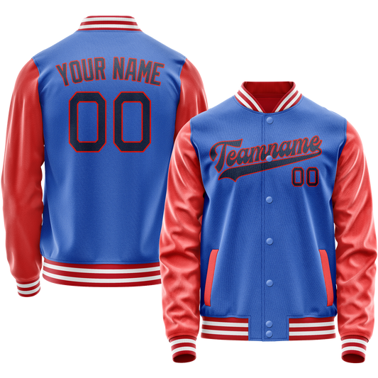 Custom Electric-Blue Orange Solid Color Varsity Letterman Jacket