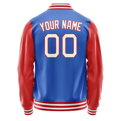 Custom Electric-Blue Orange Solid Color Varsity Letterman Jacket