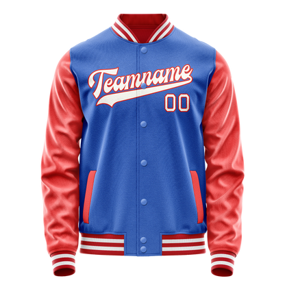Custom Electric-Blue Orange Solid Color Varsity Letterman Jacket