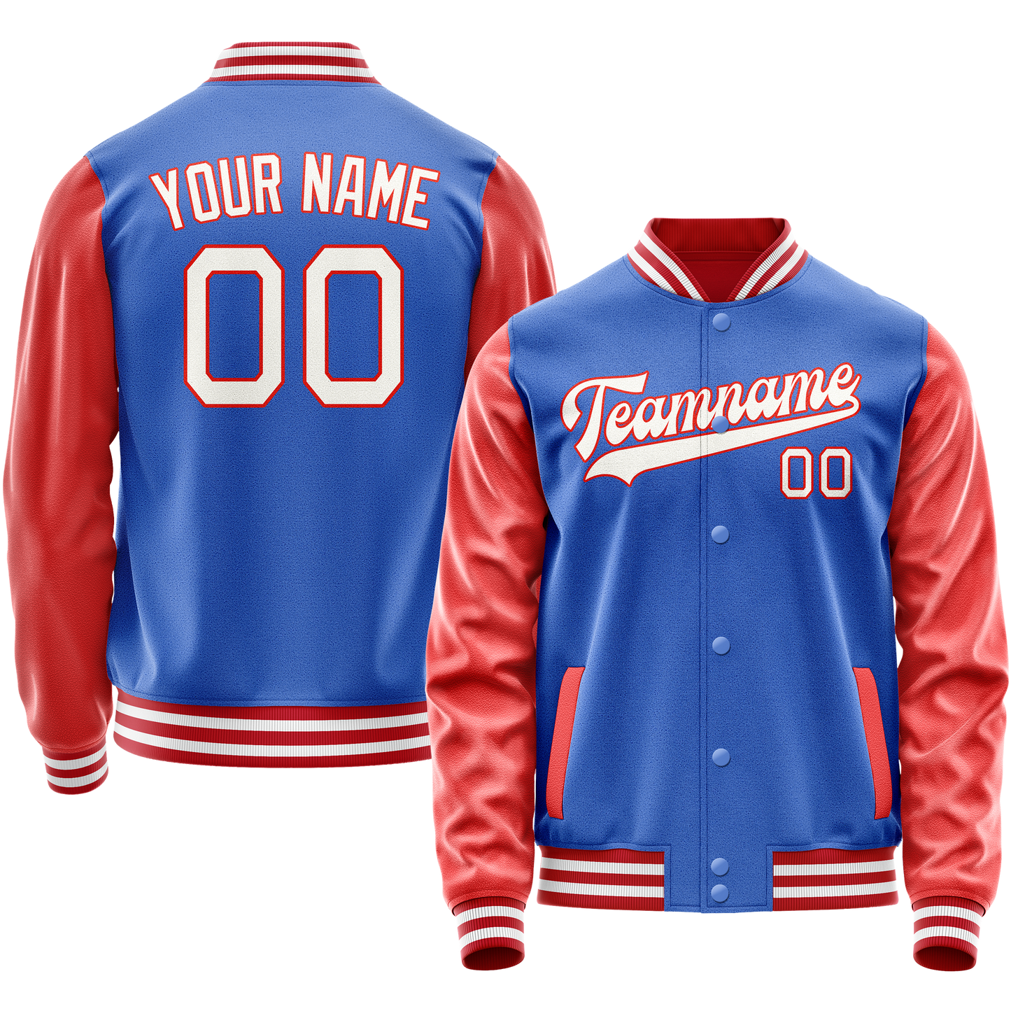 Custom Electric-Blue Orange Solid Color Varsity Letterman Jacket