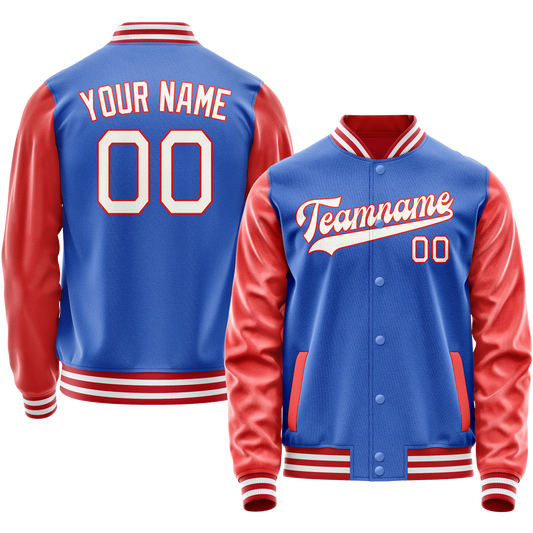 Custom Electric-Blue Orange Solid Color Varsity Letterman Jacket