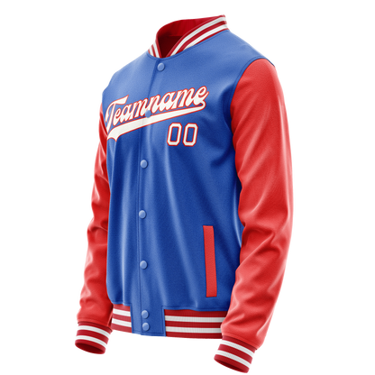 Custom Electric-Blue Orange Solid Color Varsity Letterman Jacket