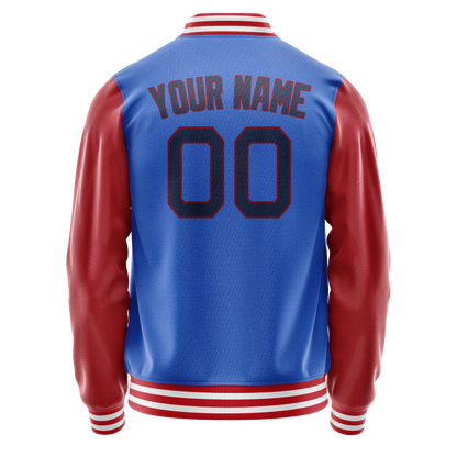 Custom Electric-Blue Texas-Orange Solid Color Varsity Letterman Jacket