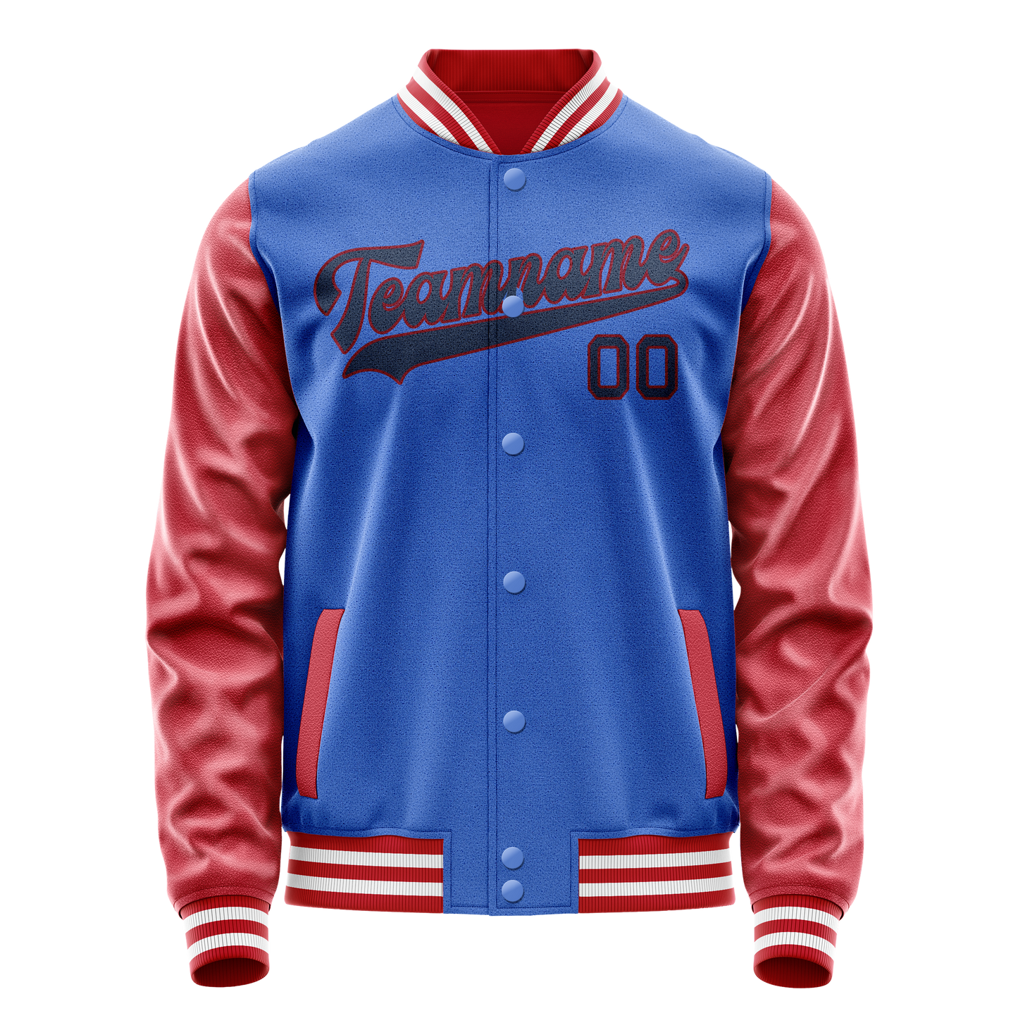 Custom Electric-Blue Texas-Orange Solid Color Varsity Letterman Jacket