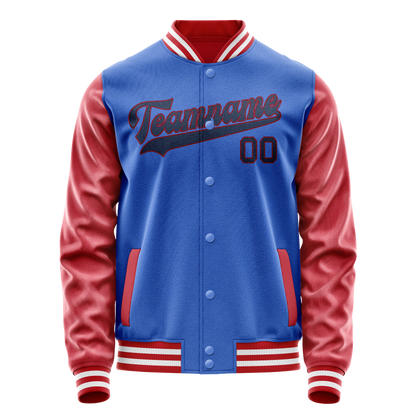 Custom Electric-Blue Texas-Orange Solid Color Varsity Letterman Jacket