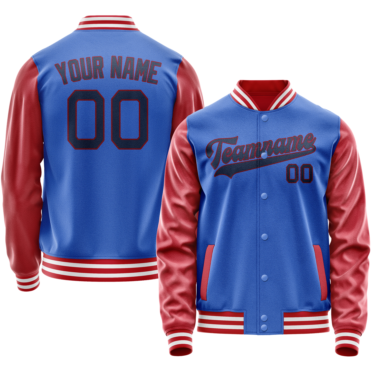 Custom Electric-Blue Texas-Orange Solid Color Varsity Letterman Jacket