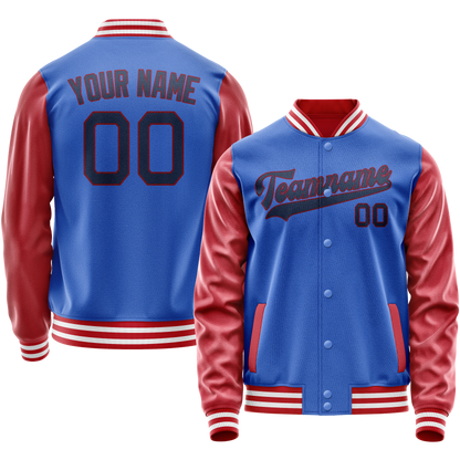 Custom Electric-Blue Texas-Orange Solid Color Varsity Letterman Jacket