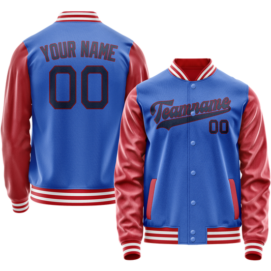 Custom Electric-Blue Texas-Orange Solid Color Varsity Letterman Jacket