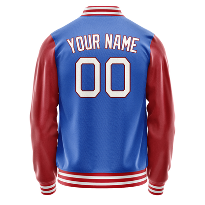 Custom Electric-Blue Crimson Solid Color Varsity Letterman Jacket
