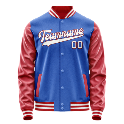 Custom Electric-Blue Crimson Solid Color Varsity Letterman Jacket