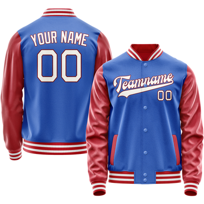 Custom Electric-Blue Crimson Solid Color Varsity Letterman Jacket