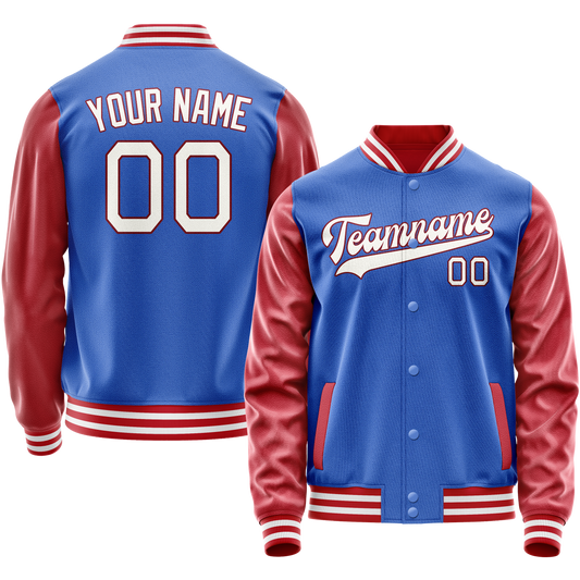 Custom Electric-Blue Crimson Solid Color Varsity Letterman Jacket