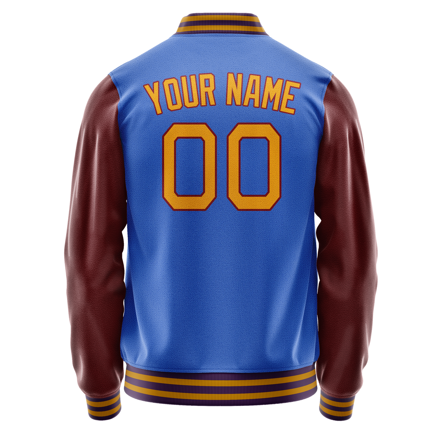 Custom Electric-Blue Brown Solid Color Varsity Letterman Jacket