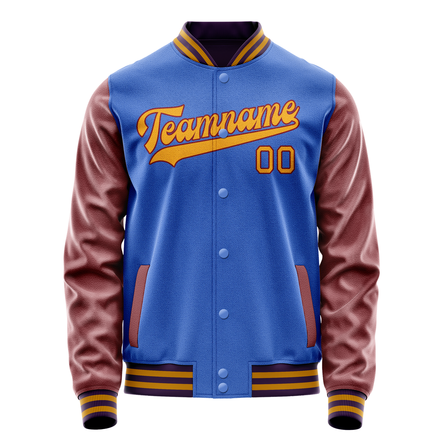 Custom Electric-Blue Brown Solid Color Varsity Letterman Jacket