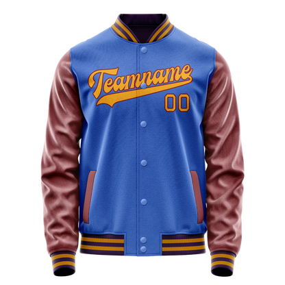 Custom Electric-Blue Brown Solid Color Varsity Letterman Jacket