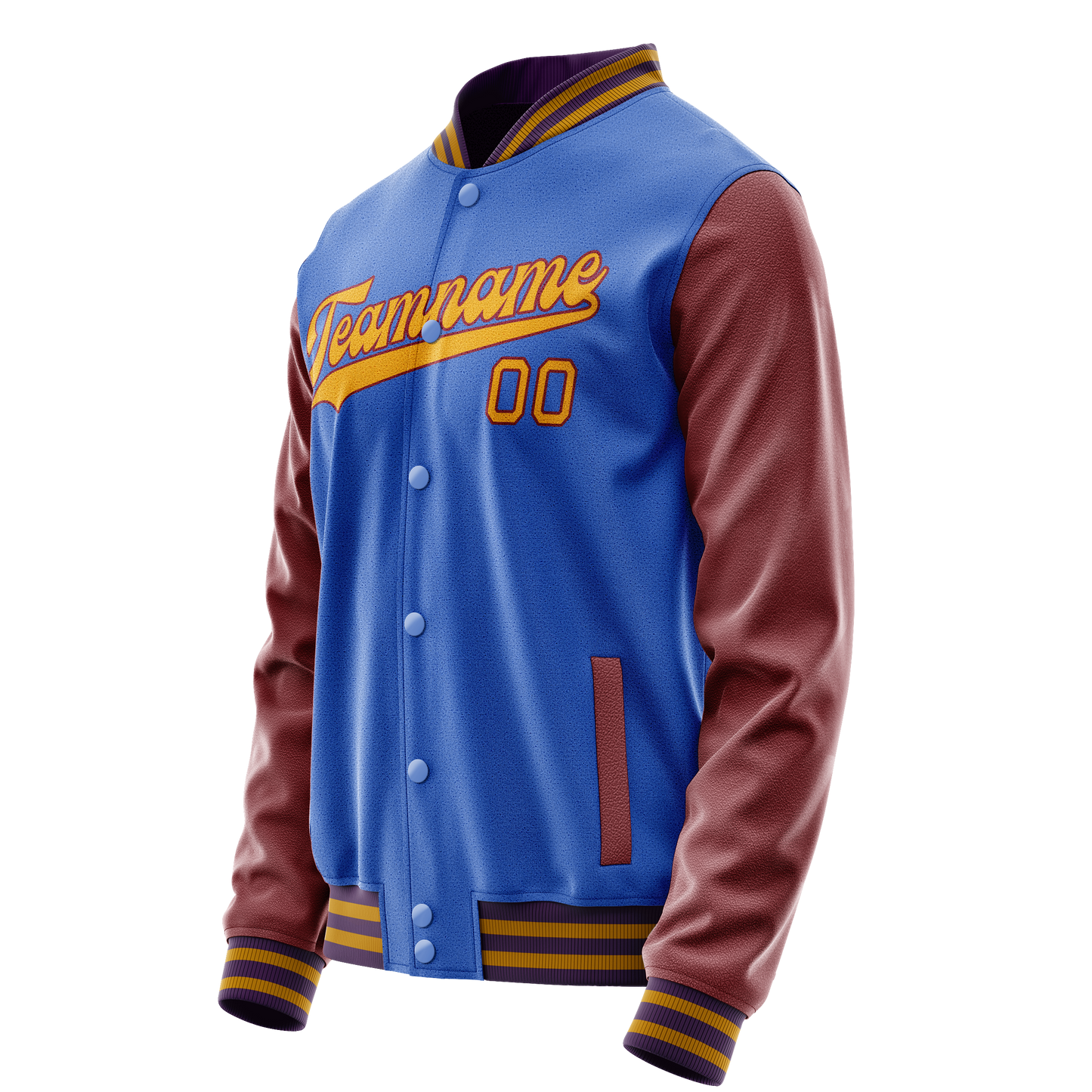 Custom Electric-Blue Brown Solid Color Varsity Letterman Jacket