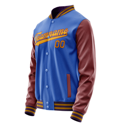 Custom Electric-Blue Brown Solid Color Varsity Letterman Jacket