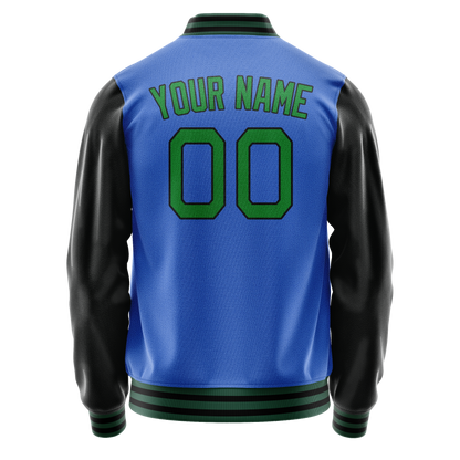 Custom Electric-Blue Neon-Green Solid Color Varsity Letterman Jacket