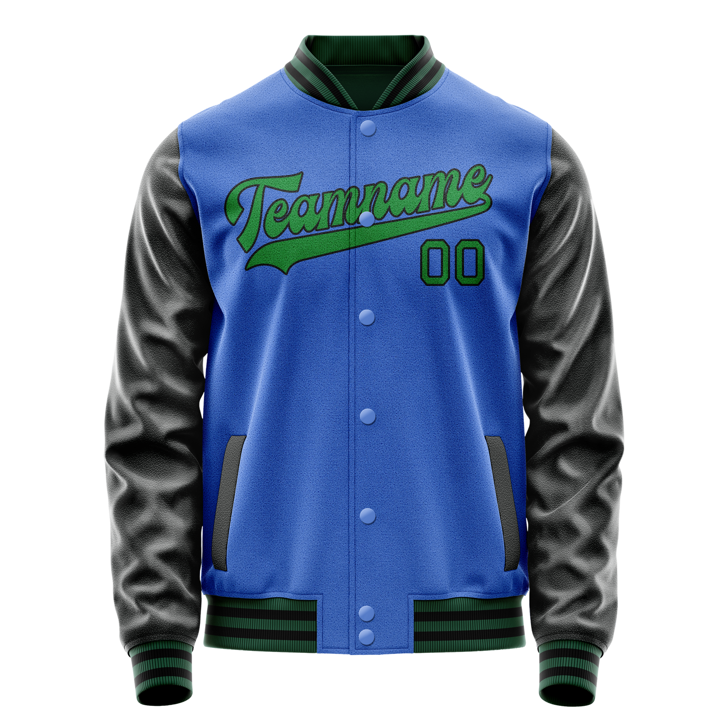 Custom Electric-Blue Neon-Green Solid Color Varsity Letterman Jacket