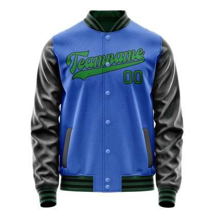 Custom Electric-Blue Neon-Green Solid Color Varsity Letterman Jacket