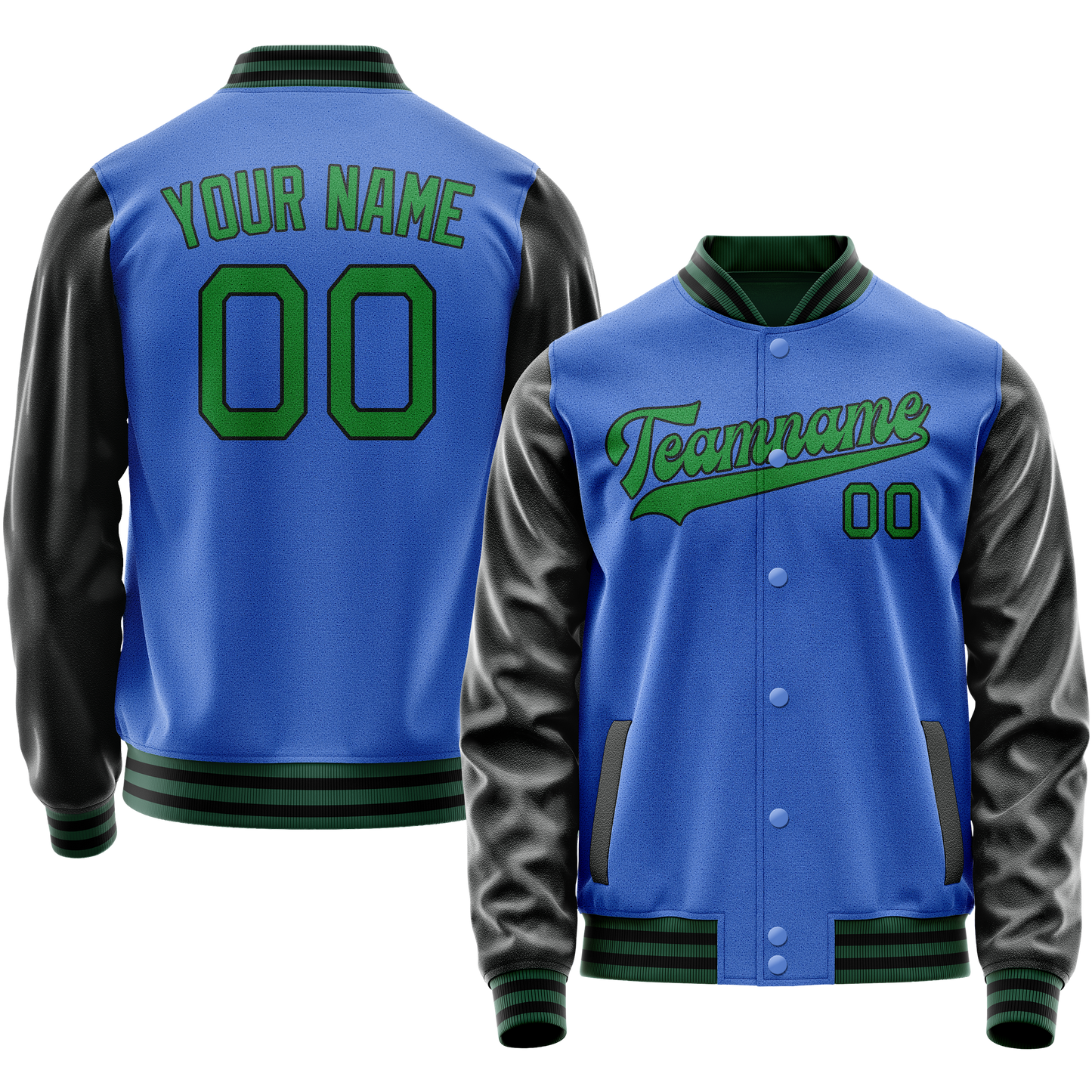 Custom Electric-Blue Neon-Green Solid Color Varsity Letterman Jacket