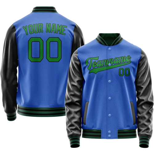 Custom Electric-Blue Neon-Green Solid Color Varsity Letterman Jacket