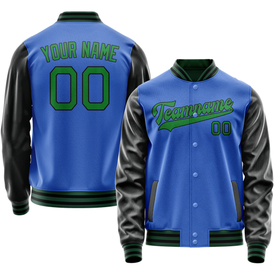 Custom Electric-Blue Neon-Green Solid Color Varsity Letterman Jacket