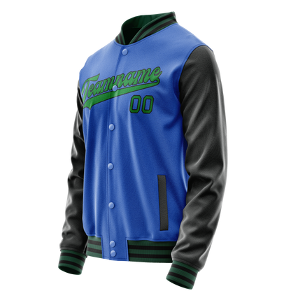 Custom Electric-Blue Neon-Green Solid Color Varsity Letterman Jacket
