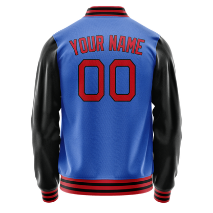 Custom Electric-Blue Black Solid Color Varsity Letterman Jacket