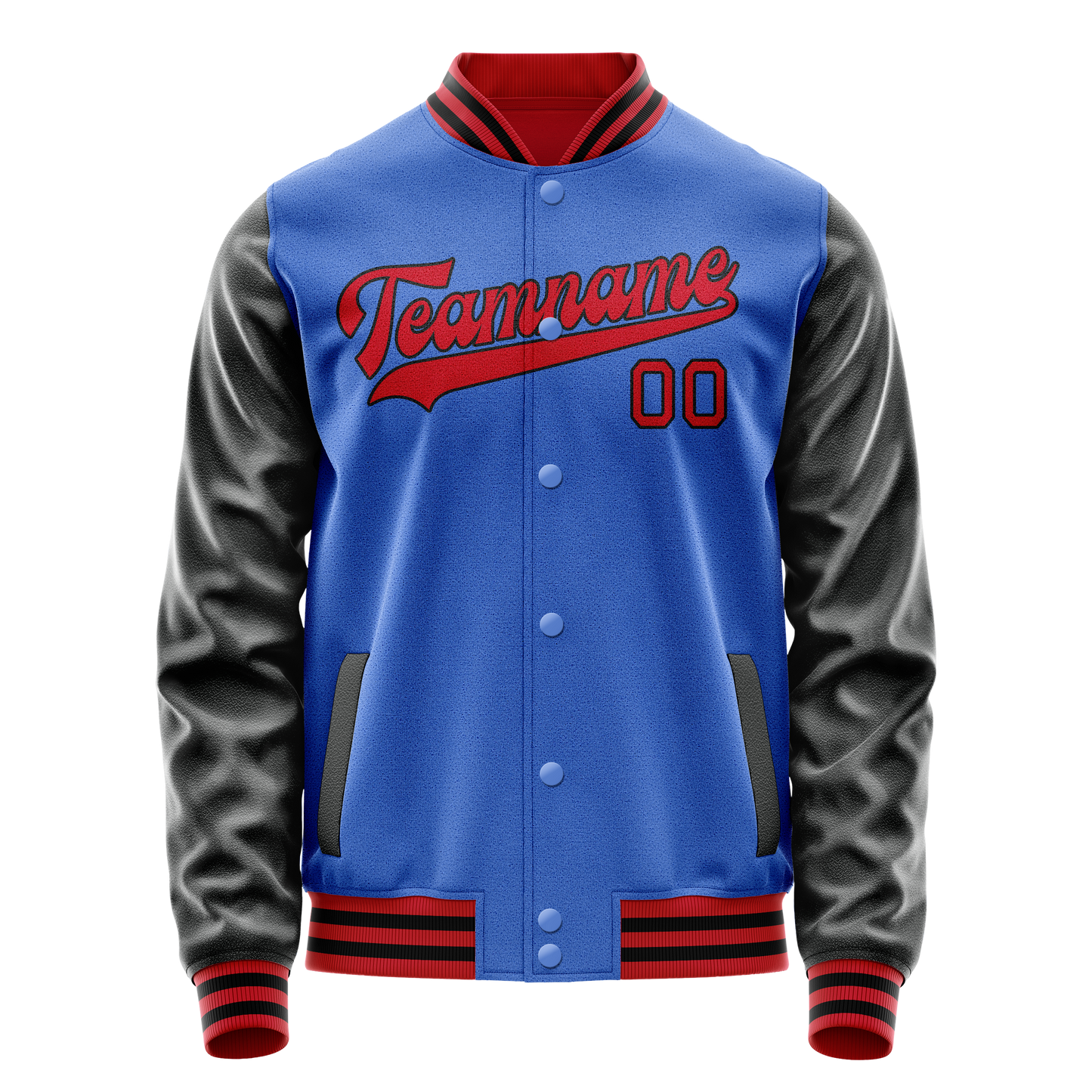 Custom Electric-Blue Black Solid Color Varsity Letterman Jacket