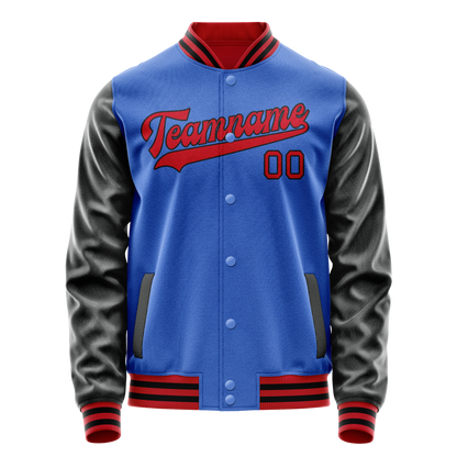 Custom Electric-Blue Black Solid Color Varsity Letterman Jacket